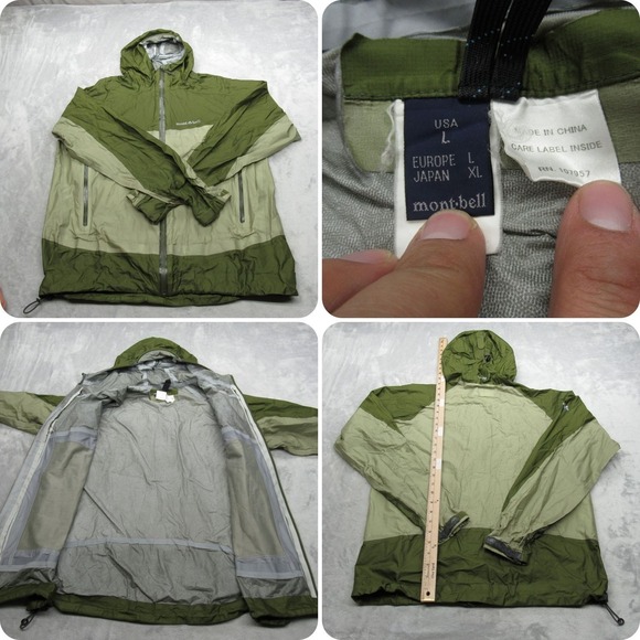 Montbell Jacket Mens Large Green Lightweight Water Resistant Packable Rain READ - Picture 1 of 16